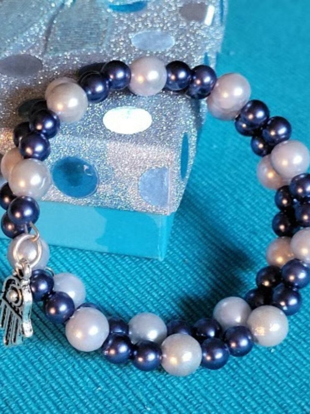 Blue and White Wrist Wrap and Charms